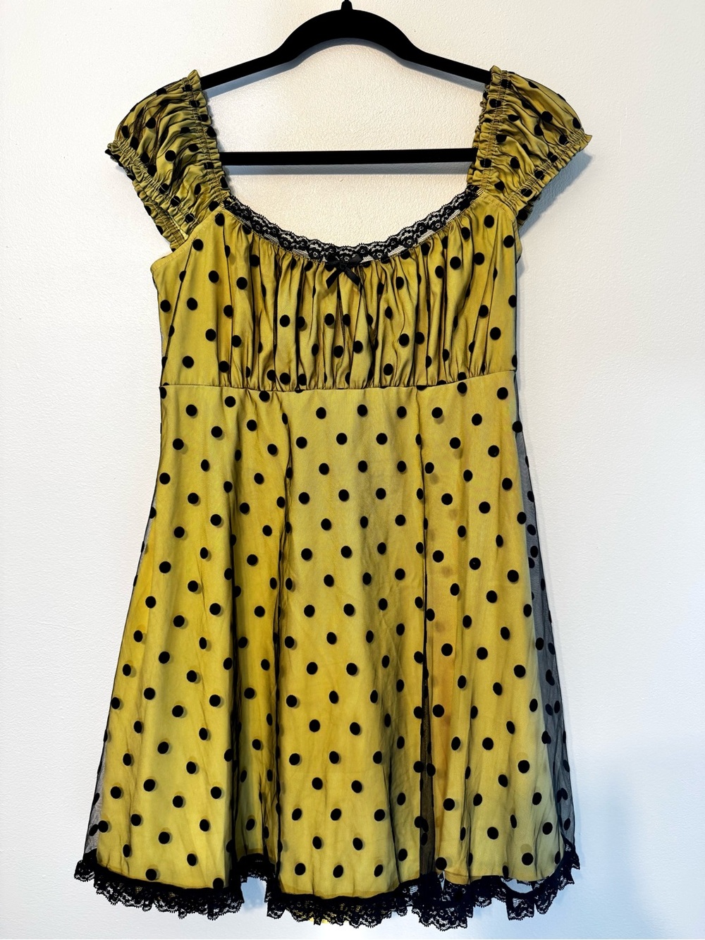 dELIA’S April Affair Babydoll Mini Dress with Black Polka Dots